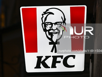 KRAKOW, POLAND - NOVEMBER 21:   
The KFC logo displayed on a restaurant storefront, on November 21, 2024 in Krakow, Poland. (