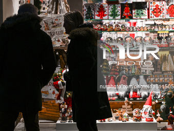 KRAKOW, POLAND - NOVEMBER 21:   
A shop window displaying Christmas-themed objects and decorations, on November 21, 2024 in Krakow, Poland....