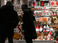 KRAKOW, POLAND - NOVEMBER 21:   
A shop window displaying Christmas-themed objects and decorations, on November 21, 2024 in Krakow, Poland....