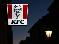 KRAKOW, POLAND - NOVEMBER 21:   
The KFC logo displayed on a restaurant storefront, on November 21, 2024 in Krakow, Poland. (