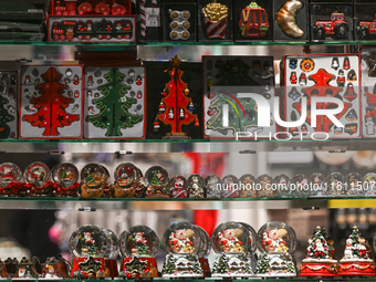 KRAKOW, POLAND - NOVEMBER 21:   
A shop window displaying Christmas-themed objects and decorations, on November 21, 2024 in Krakow, Poland....