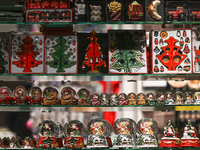 KRAKOW, POLAND - NOVEMBER 21:   
A shop window displaying Christmas-themed objects and decorations, on November 21, 2024 in Krakow, Poland....