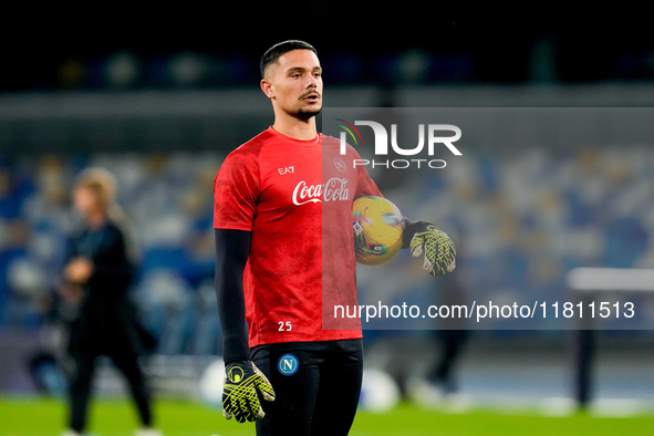 Elia Caprile of SSC Napoli looks on during the serie Serie A Enilive match between SSC Napoli and AS Roma at Stadio Diego Armando Maradona o...