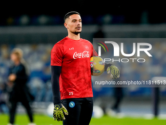 Elia Caprile of SSC Napoli looks on during the serie Serie A Enilive match between SSC Napoli and AS Roma at Stadio Diego Armando Maradona o...