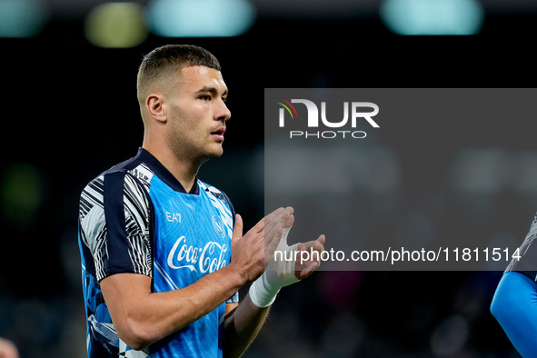 Alessandro Buongiorno of SSC Napoli gestures during the serie Serie A Enilive match between SSC Napoli and AS Roma at Stadio Diego Armando M...