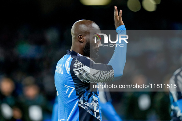 Romelu Lukaku of SSC Napoli gestures during the serie Serie A Enilive match between SSC Napoli and AS Roma at Stadio Diego Armando Maradona...