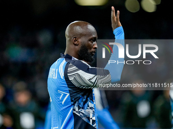 Romelu Lukaku of SSC Napoli gestures during the serie Serie A Enilive match between SSC Napoli and AS Roma at Stadio Diego Armando Maradona...