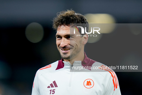 Mats Hummels of AS Roma reacts during the serie Serie A Enilive match between SSC Napoli and AS Roma at Stadio Diego Armando Maradona on Nov...