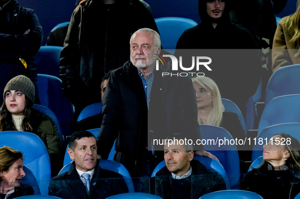 SSC Napoli president Aurelio De Laurentiis looks on during the serie Serie A Enilive match between SSC Napoli and AS Roma at Stadio Diego Ar...