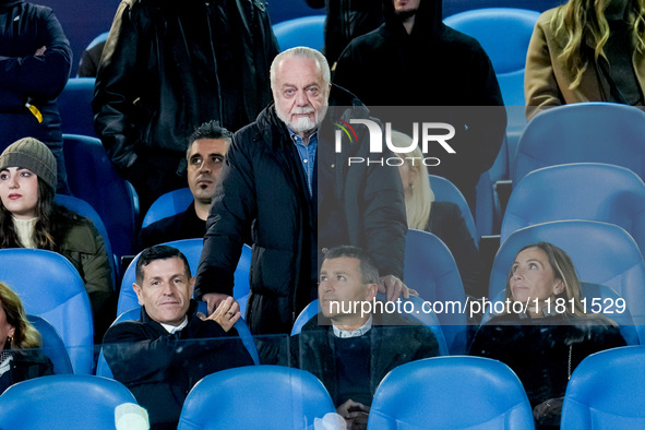 SSC Napoli president Aurelio De Laurentiis looks on during the serie Serie A Enilive match between SSC Napoli and AS Roma at Stadio Diego Ar...