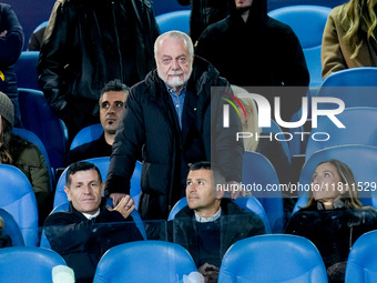 SSC Napoli president Aurelio De Laurentiis looks on during the serie Serie A Enilive match between SSC Napoli and AS Roma at Stadio Diego Ar...