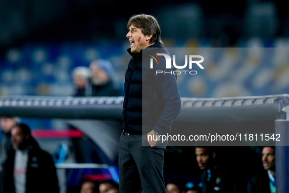 Antonio Conte Head Coach of SSC Napoli yells during the serie Serie A Enilive match between SSC Napoli and AS Roma at Stadio Diego Armando M...