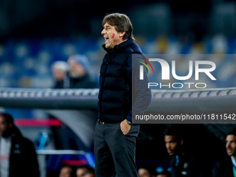 Antonio Conte Head Coach of SSC Napoli yells during the serie Serie A Enilive match between SSC Napoli and AS Roma at Stadio Diego Armando M...