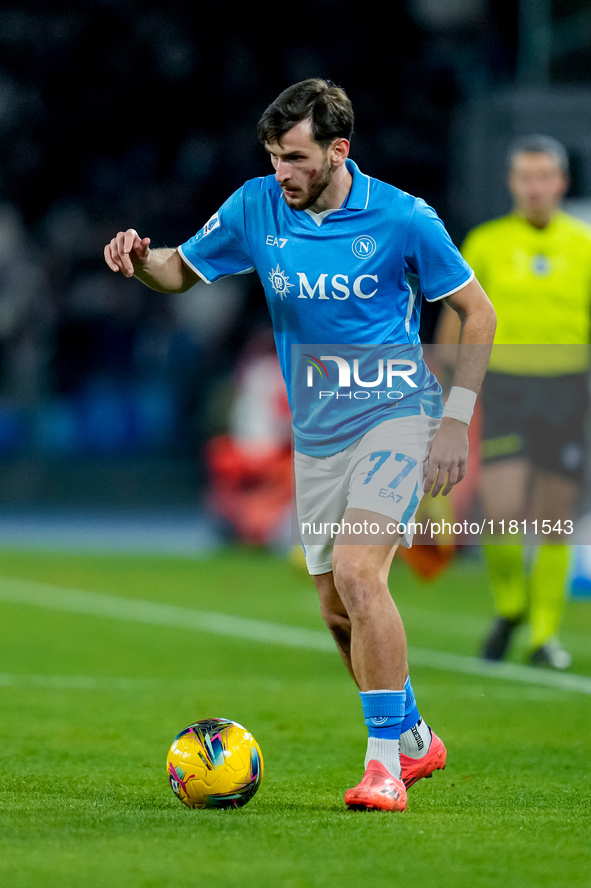 Khvicha Kvaratskhelia of SSC Napoli during the serie Serie A Enilive match between SSC Napoli and AS Roma at Stadio Diego Armando Maradona o...