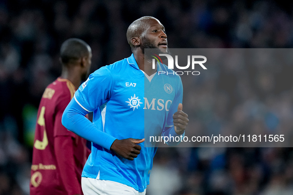 Romelu Lukaku of SSC Napoli looks on during the serie Serie A Enilive match between SSC Napoli and AS Roma at Stadio Diego Armando Maradona...