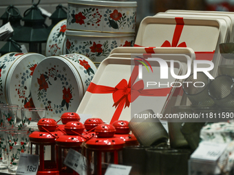 KRAKOW, POLAND - NOVEMBER 21:   
A shop window displaying Christmas-themed objects and decorations, on November 21, 2024 in Krakow, Poland....