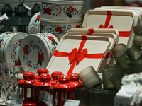 KRAKOW, POLAND - NOVEMBER 21:   
A shop window displaying Christmas-themed objects and decorations, on November 21, 2024 in Krakow, Poland....