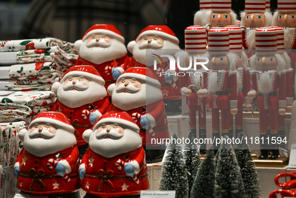 KRAKOW, POLAND - NOVEMBER 21:   
A shop window displaying Christmas-themed objects and decorations, on November 21, 2024 in Krakow, Poland. 