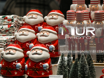 KRAKOW, POLAND - NOVEMBER 21:   
A shop window displaying Christmas-themed objects and decorations, on November 21, 2024 in Krakow, Poland....