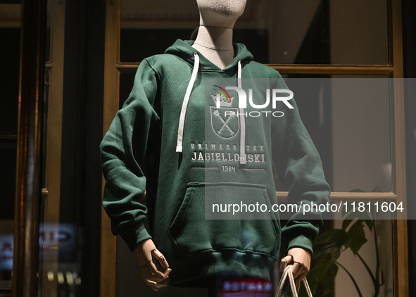 KRAKOW, POLAND - NOVEMBER 21:   
A mannequin dressed in a Jagiellonian University hoodie, on November 21, 2024 in Krakow, Poland. 