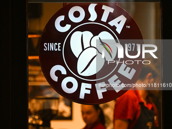 KRAKOW, POLAND - NOVEMBER 21:   
The Costa Coffee logo displayed on a cafe storefront, on November 21, 2024 in Krakow, Poland. (