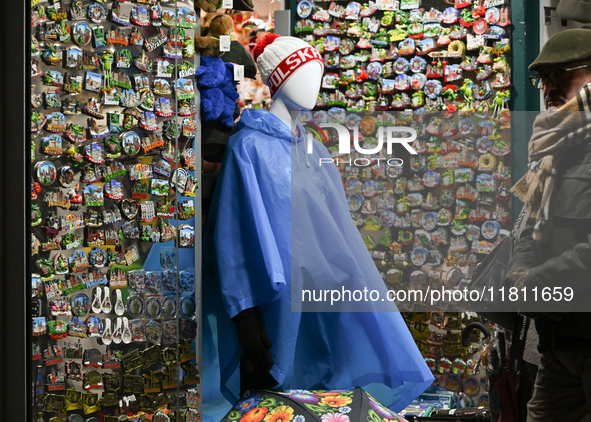 KRAKOW, POLAND - NOVEMBER 21:   
A shop offering souvenirs from Krakow and Poland, seen in Krakow's Old Town, on November 21, 2024 in Krakow...