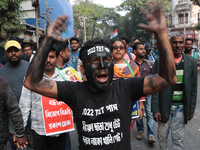 An unemployed primary teacher takes out a rally in Kolkata, India, on November 26, 2024, and blocks the arterial Dorina crossing in the hear...