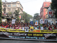 An unemployed primary teacher takes out a rally in Kolkata, India, on November 26, 2024, and blocks the arterial Dorina crossing in the hear...