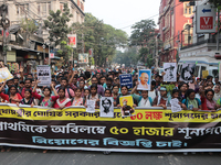 An unemployed primary teacher takes out a rally in Kolkata, India, on November 26, 2024, and blocks the arterial Dorina crossing in the hear...