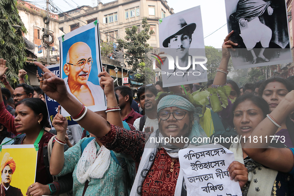 An unemployed primary teacher takes out a rally in Kolkata, India, on November 26, 2024, and blocks the arterial Dorina crossing in the hear...