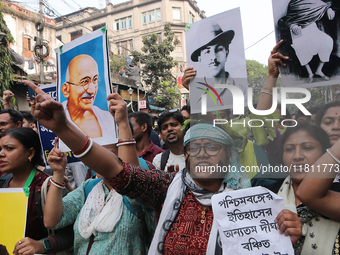 An unemployed primary teacher takes out a rally in Kolkata, India, on November 26, 2024, and blocks the arterial Dorina crossing in the hear...