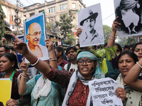 An unemployed primary teacher takes out a rally in Kolkata, India, on November 26, 2024, and blocks the arterial Dorina crossing in the hear...