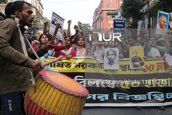 An unemployed primary teacher takes out a rally in Kolkata, India, on November 26, 2024, and blocks the arterial Dorina crossing in the hear...