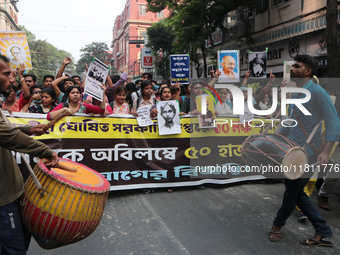 An unemployed primary teacher takes out a rally in Kolkata, India, on November 26, 2024, and blocks the arterial Dorina crossing in the hear...