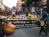 An unemployed primary teacher takes out a rally in Kolkata, India, on November 26, 2024, and blocks the arterial Dorina crossing in the hear...