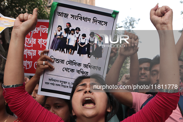 An unemployed primary teacher takes out a rally in Kolkata, India, on November 26, 2024, and blocks the arterial Dorina crossing in the hear...