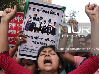 An unemployed primary teacher takes out a rally in Kolkata, India, on November 26, 2024, and blocks the arterial Dorina crossing in the hear...