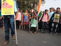 An unemployed primary teacher takes out a rally in Kolkata, India, on November 26, 2024, and blocks the arterial Dorina crossing in the hear...