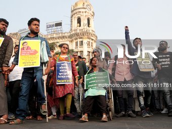 An unemployed primary teacher takes out a rally in Kolkata, India, on November 26, 2024, and blocks the arterial Dorina crossing in the hear...