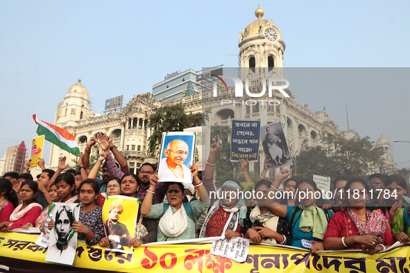 An unemployed primary teacher takes out a rally in Kolkata, India, on November 26, 2024, and blocks the arterial Dorina crossing in the hear...