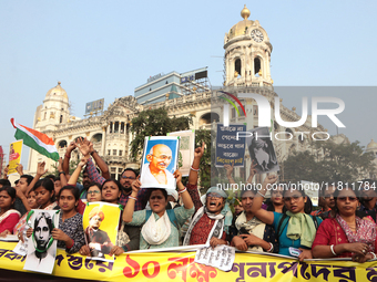 An unemployed primary teacher takes out a rally in Kolkata, India, on November 26, 2024, and blocks the arterial Dorina crossing in the hear...