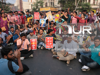 An unemployed primary teacher takes out a rally in Kolkata, India, on November 26, 2024, and blocks the arterial Dorina crossing in the hear...