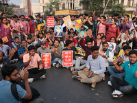 An unemployed primary teacher takes out a rally in Kolkata, India, on November 26, 2024, and blocks the arterial Dorina crossing in the hear...