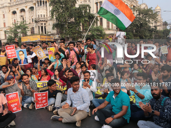 An unemployed primary teacher takes out a rally in Kolkata, India, on November 26, 2024, and blocks the arterial Dorina crossing in the hear...