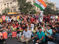 An unemployed primary teacher takes out a rally in Kolkata, India, on November 26, 2024, and blocks the arterial Dorina crossing in the hear...