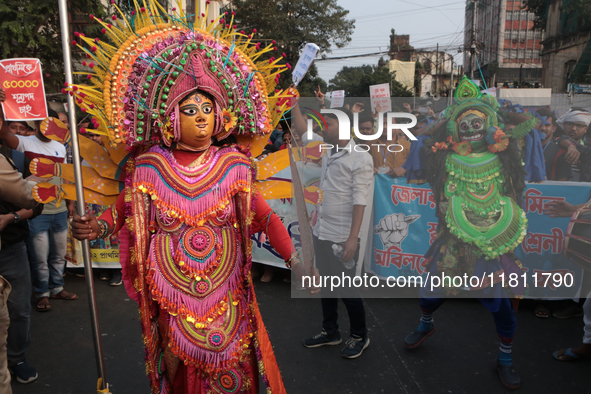 An unemployed primary teacher takes out a rally in Kolkata, India, on November 26, 2024, and blocks the arterial Dorina crossing in the hear...