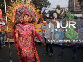 An unemployed primary teacher takes out a rally in Kolkata, India, on November 26, 2024, and blocks the arterial Dorina crossing in the hear...