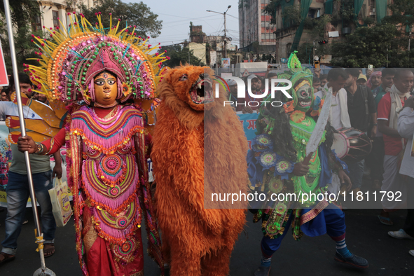 An unemployed primary teacher takes out a rally in Kolkata, India, on November 26, 2024, and blocks the arterial Dorina crossing in the hear...