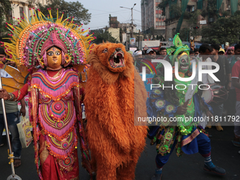 An unemployed primary teacher takes out a rally in Kolkata, India, on November 26, 2024, and blocks the arterial Dorina crossing in the hear...