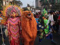 An unemployed primary teacher takes out a rally in Kolkata, India, on November 26, 2024, and blocks the arterial Dorina crossing in the hear...